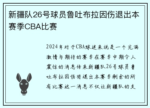 新疆队26号球员鲁吐布拉因伤退出本赛季CBA比赛
