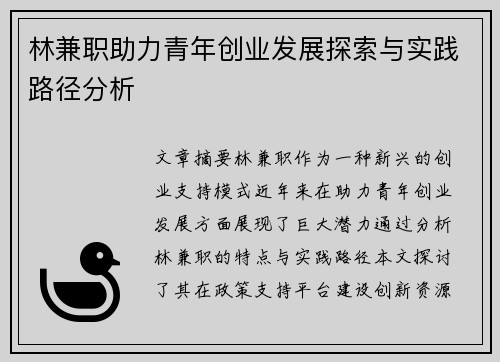 林兼职助力青年创业发展探索与实践路径分析