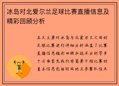 冰岛对北爱尔兰足球比赛直播信息及精彩回顾分析